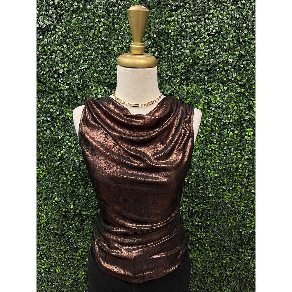 Celine Chocolate Open Back Metallic Top