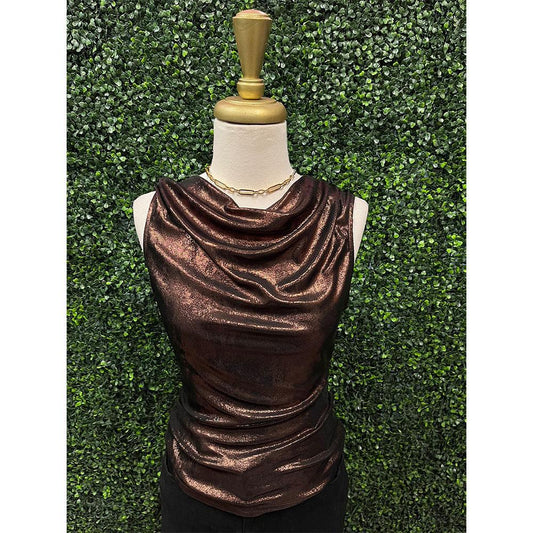 Celine Chocolate Open Back Metallic Top