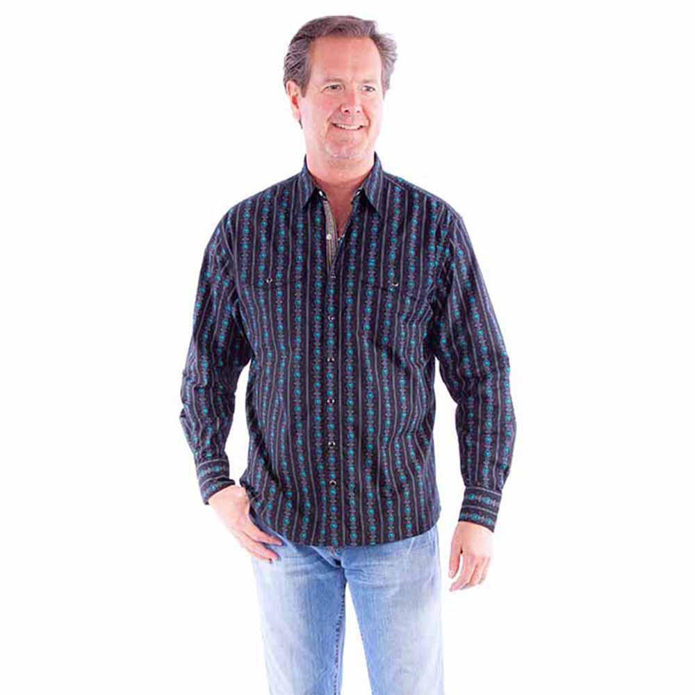 Turquoise Skull Stripes Men's Western Shirt