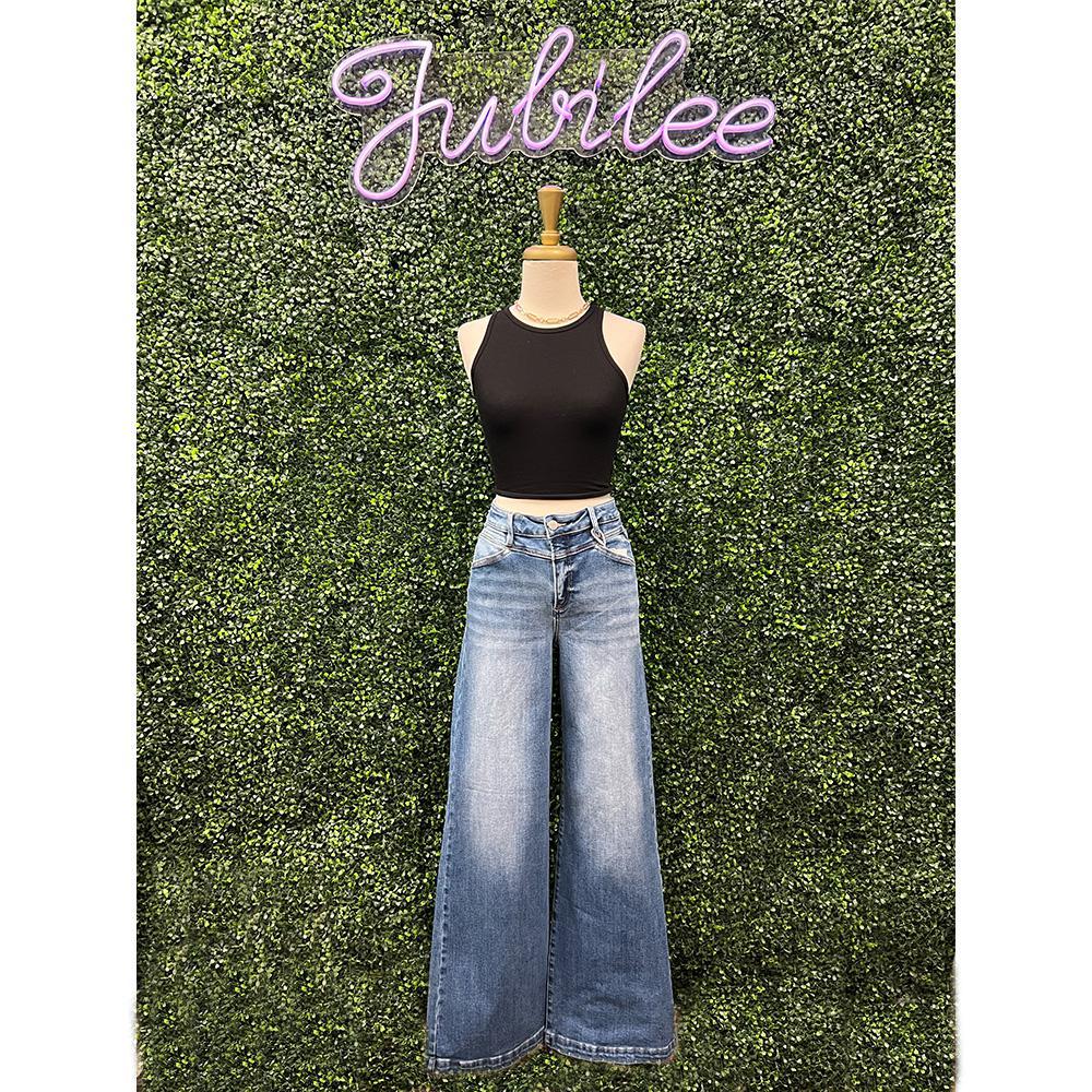 Heart Pocket High Rise Wide Front Yoke Jeans