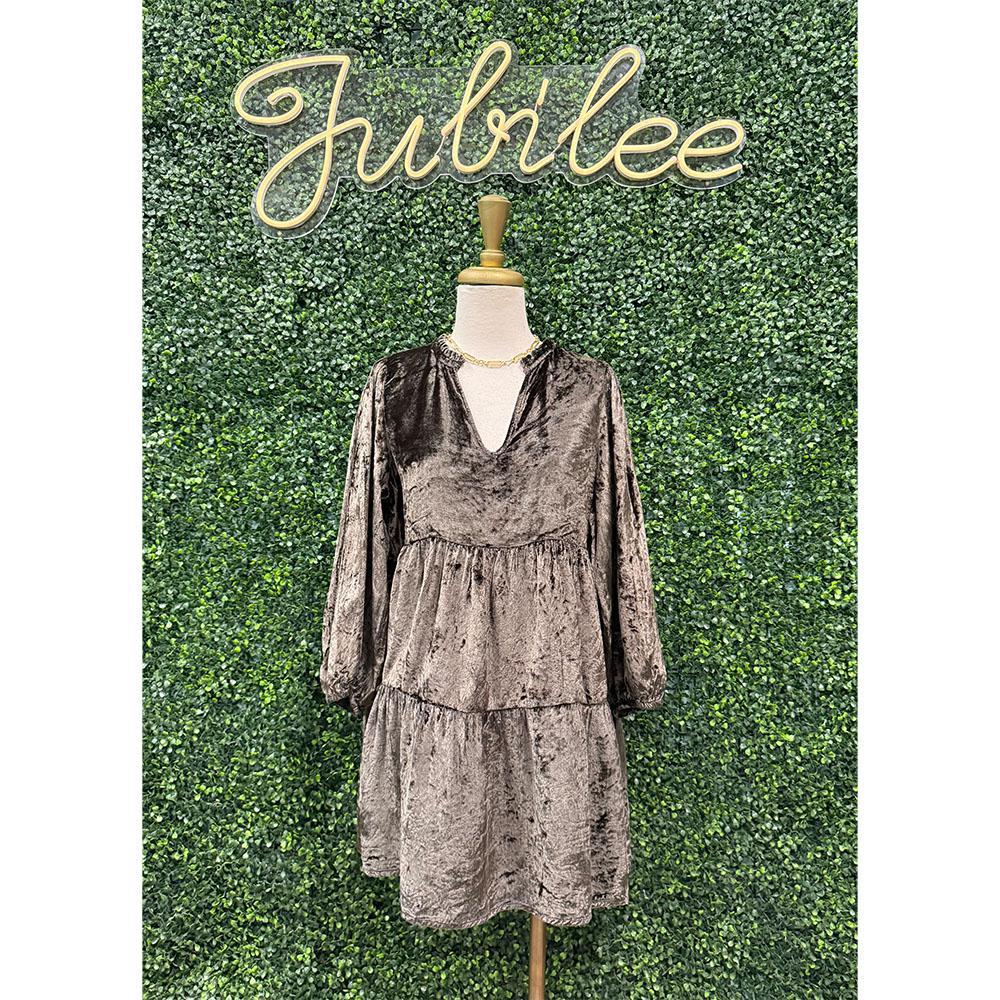 Grey Velvet Babydoll Dress