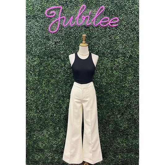 Serena Cream Pleather High Waisted Flare Pants