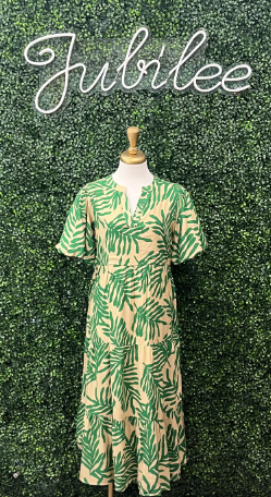 Tiki Palm Puff Sleeve Maxi Dress