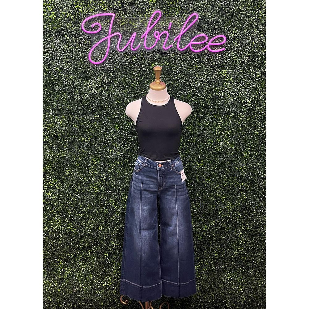 Nesta Dark Blue Mid Rise Crop Wide Pintuck