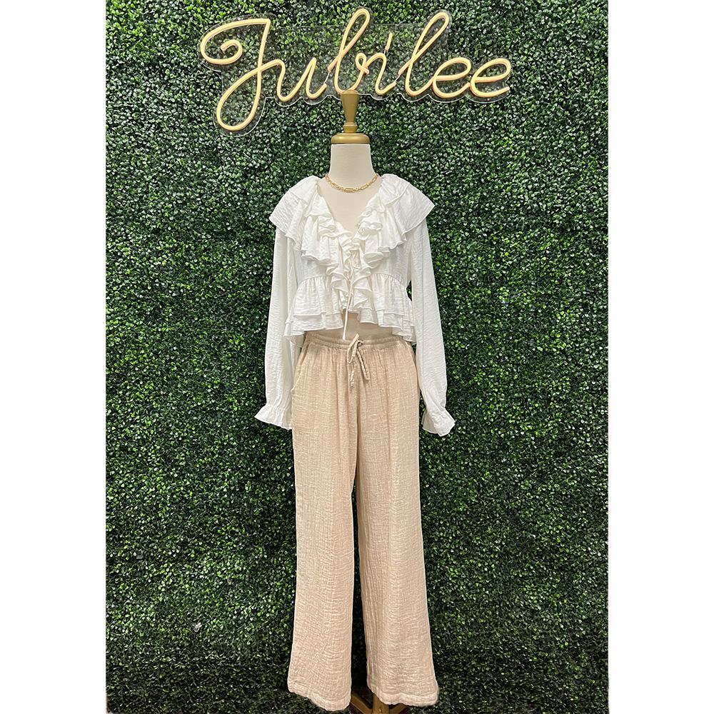 Beige Cotton Double Fab Pants