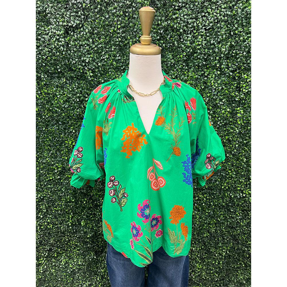 Iris Island Green Floral Top