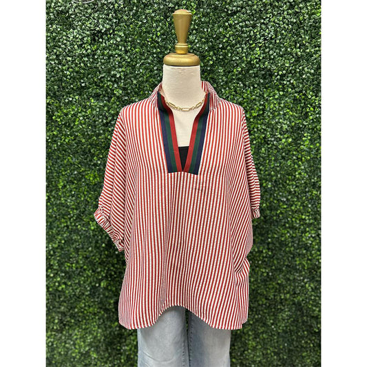Nancy Stripe High Neck Top