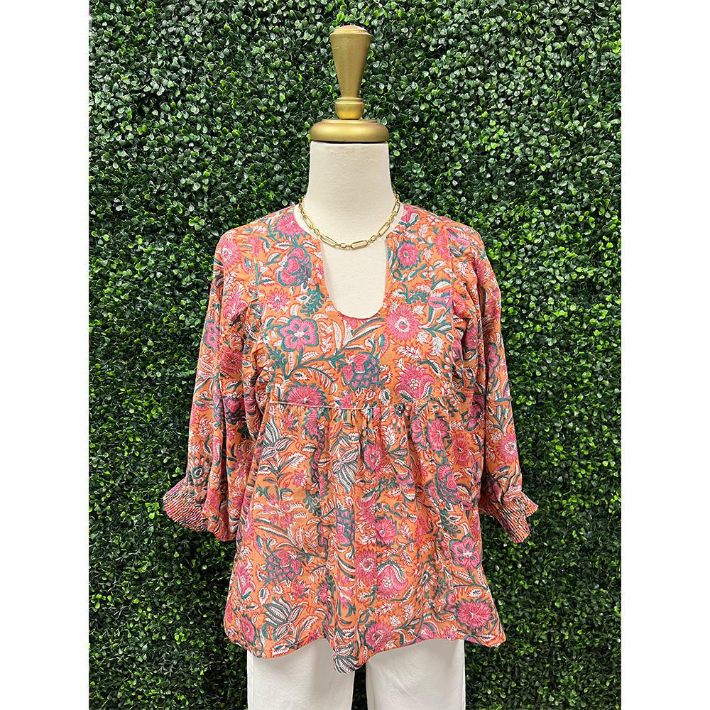 Ava Coral & Teal Blouse