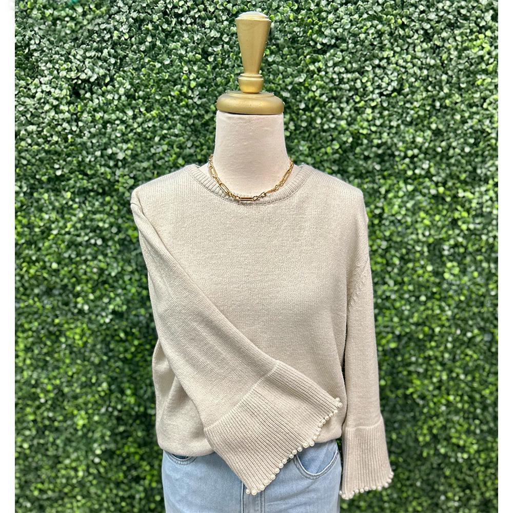 Athena Beige Pearl Sleeve Sweater