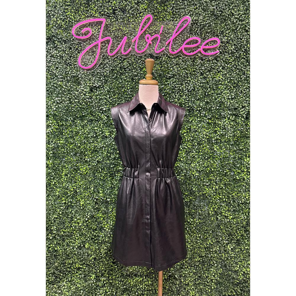 Demi Black Pleather Sleeveless Mini Dress