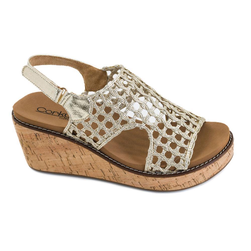 Carley Gold Woven 2 Corky's Wedges