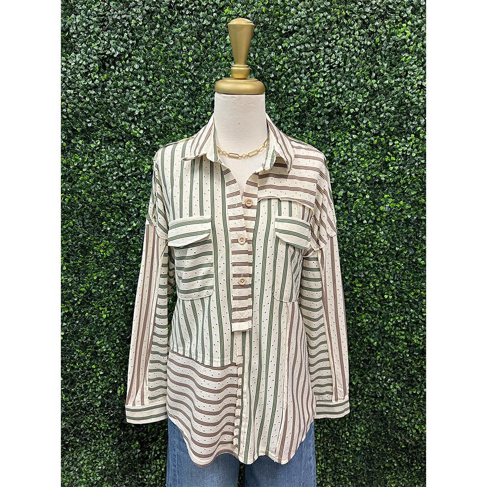 Laynie Olive Striped Collared Top