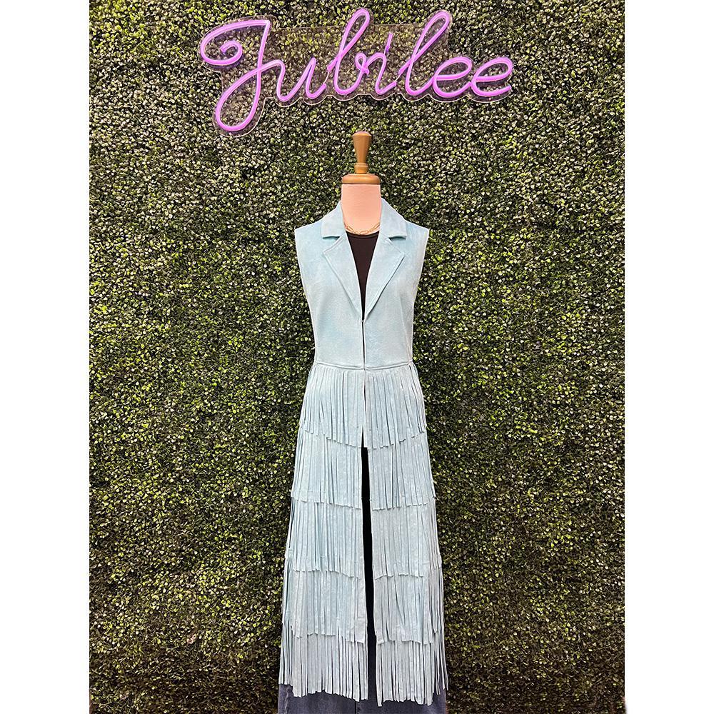 Turquoise Faux Suede Maxi Vest