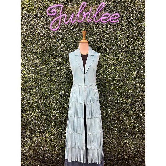 Turquoise Faux Suede Maxi Vest