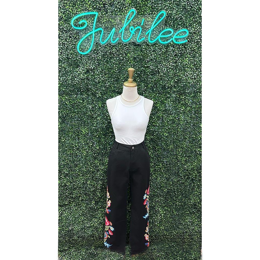 Kira Black Flower Embroidered Jeans