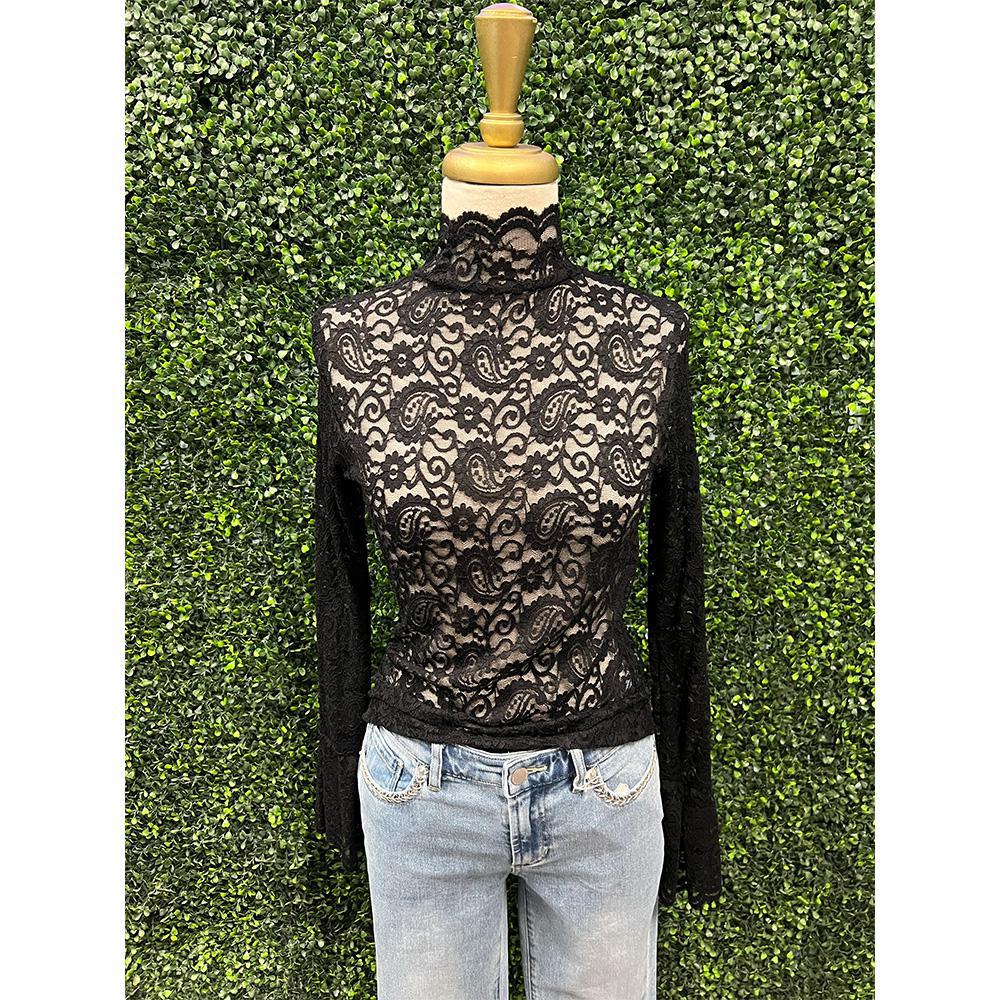 Lillian Black Trumpet Sleeve Blouse