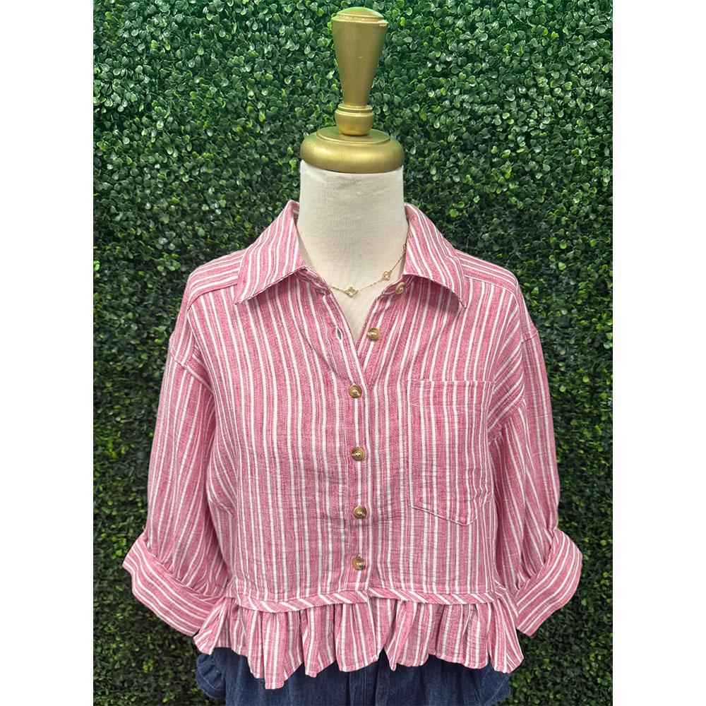 Leann Raspberry Striped Button Down Shirt
