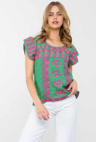 Greenly Short Sleeve Embroidered Top