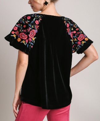 Black Velvet Embroidered Top