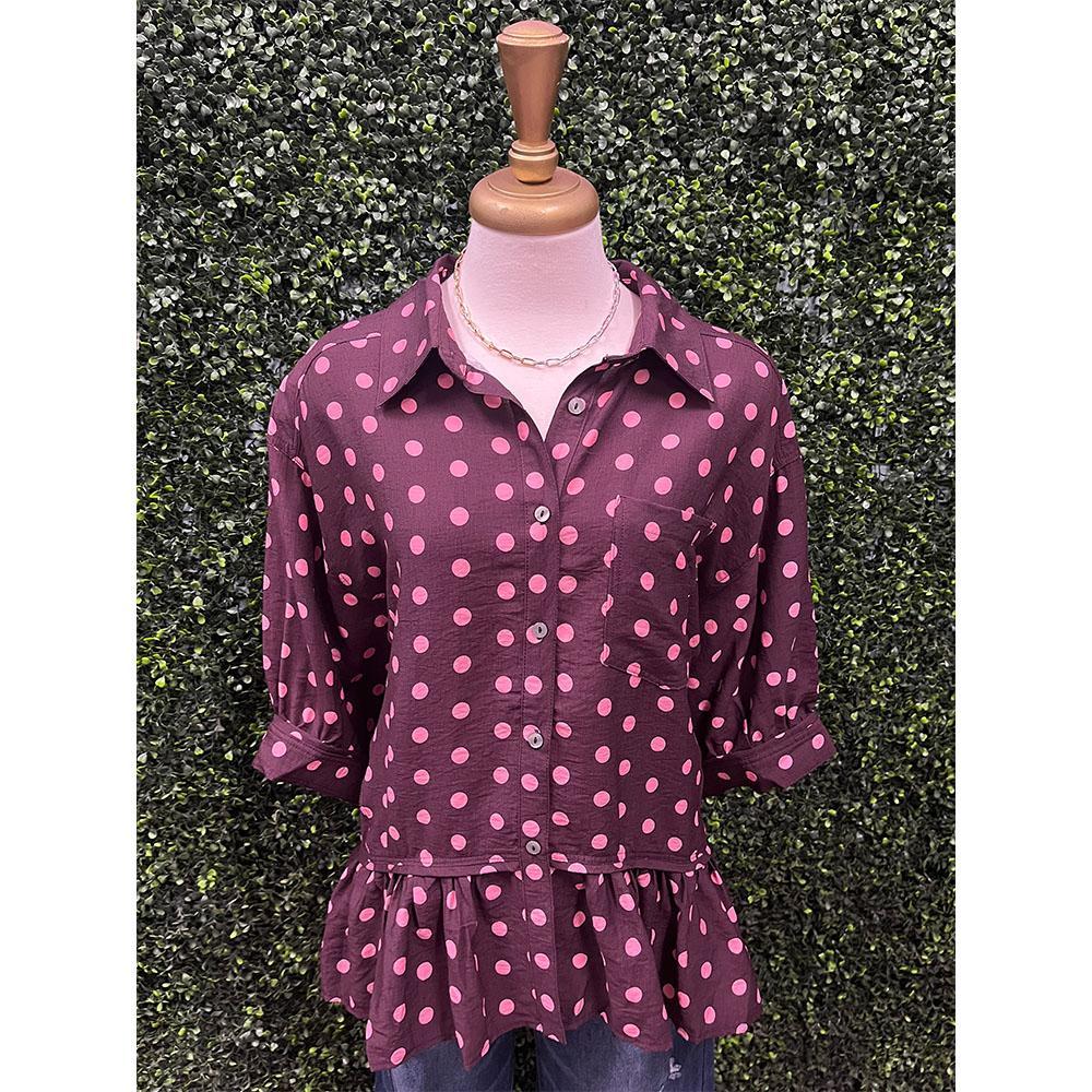 Bri Wine Polka Dot Top