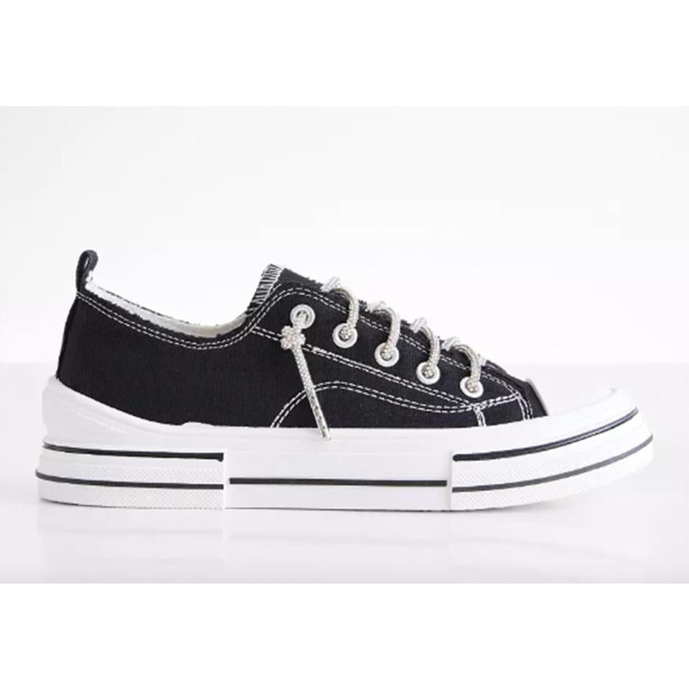 Black Aman Glitter Lace Up Canvas Sneaker