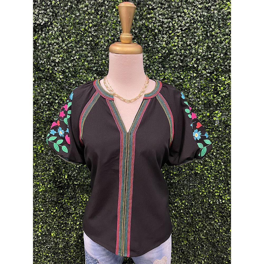 Cassandra Black Embroidered Detail Top