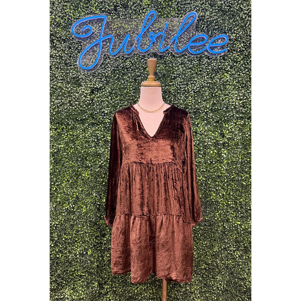 Brown Velvet Babydoll Dress