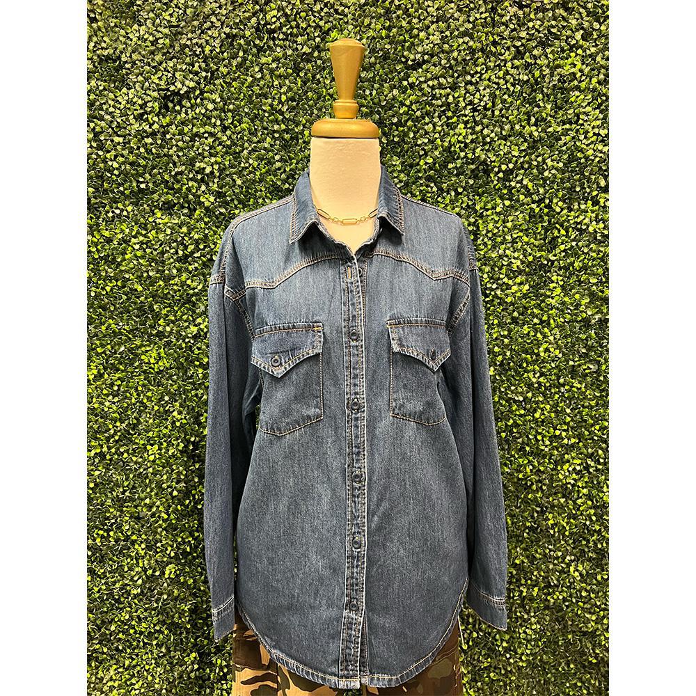Dark Western Yoke Style Relaxed Fit Denim Shirt