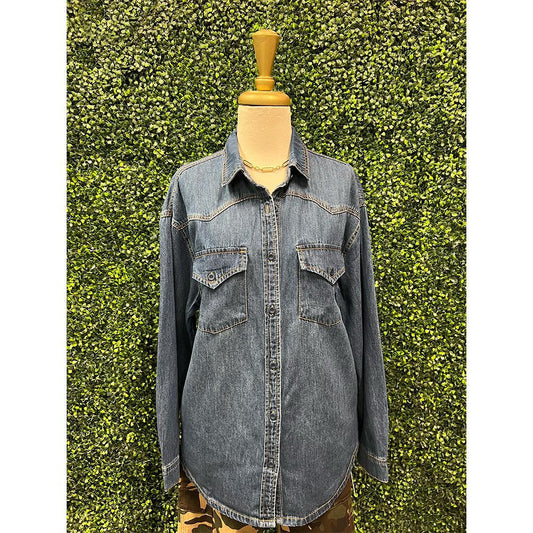Dark Western Yoke Style Relaxed Fit Denim Shirt