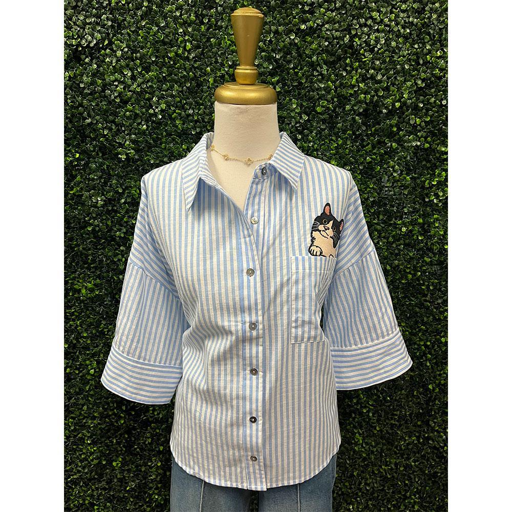Baby Blue Kitty Patch Top