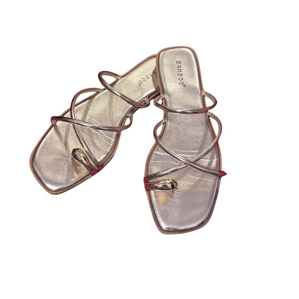 Gold Metallic Strappy Toe Ring Sandal
