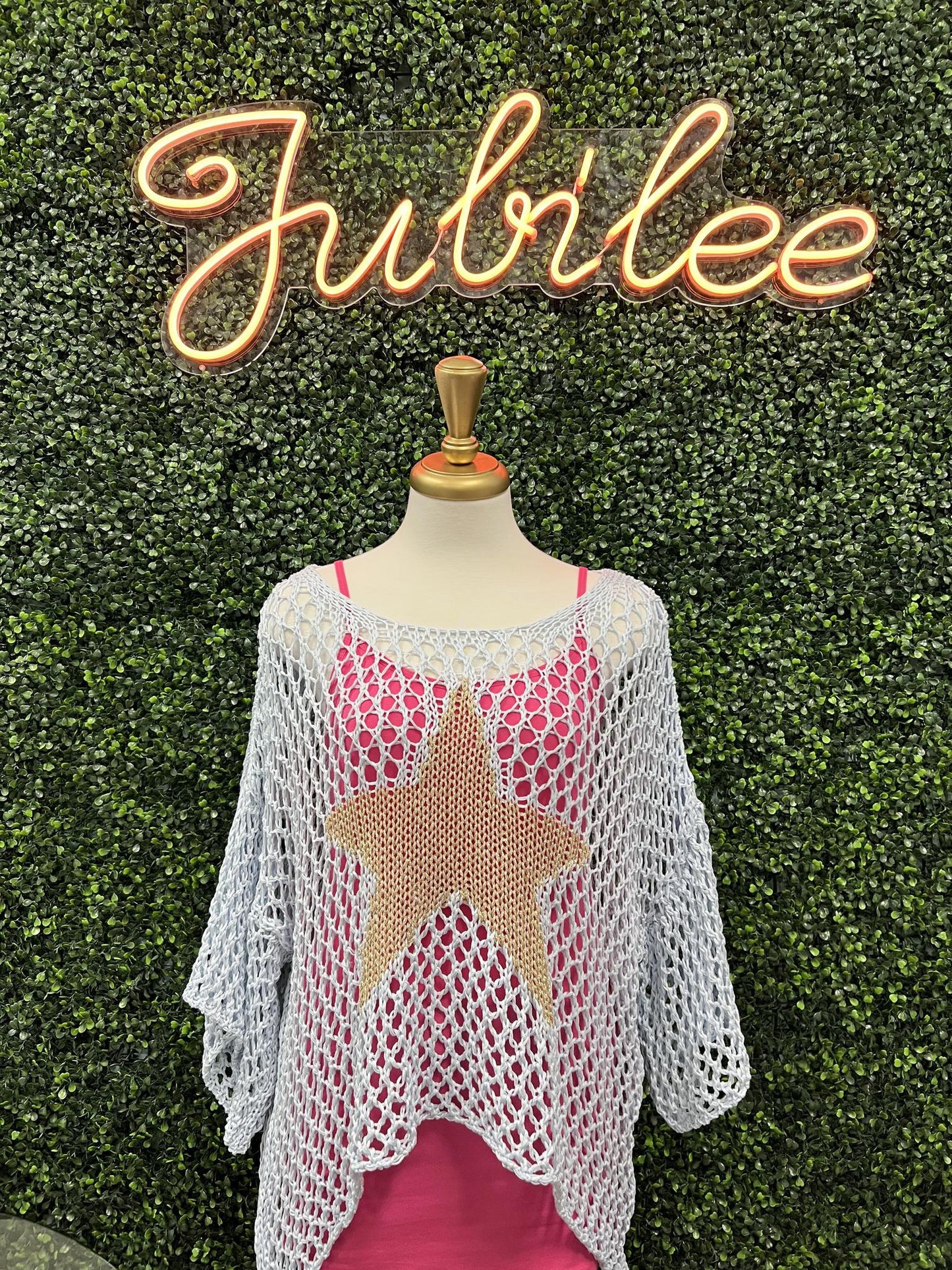 Arielle Star Crochet Knit Poncho Top