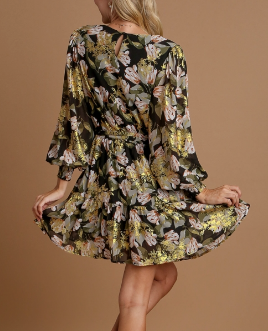 Gold Floral Print Dress