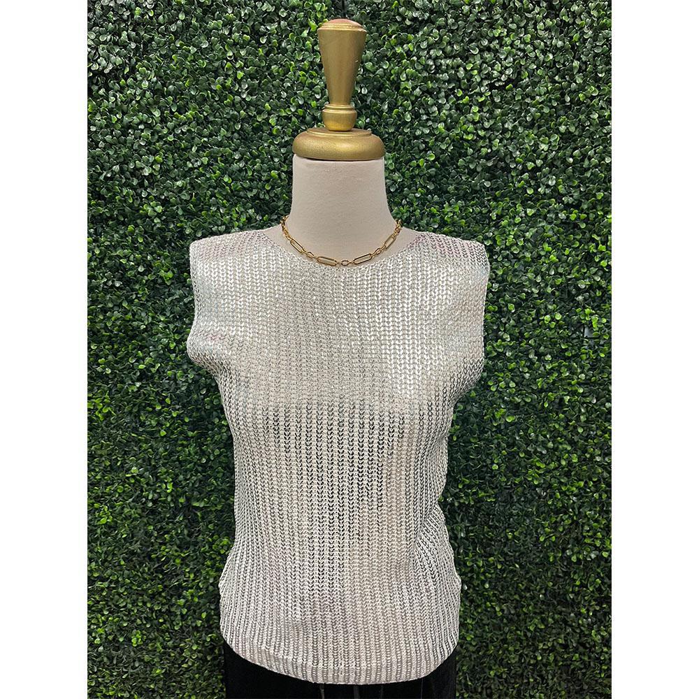 Gwyn Silver White Sweater Top