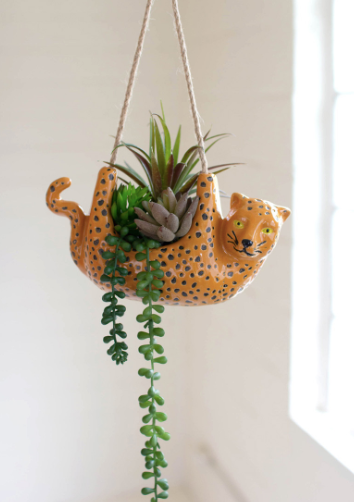 Ceramic Cheetah Hanging Planter