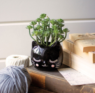 Black Ceramic Cat Planter