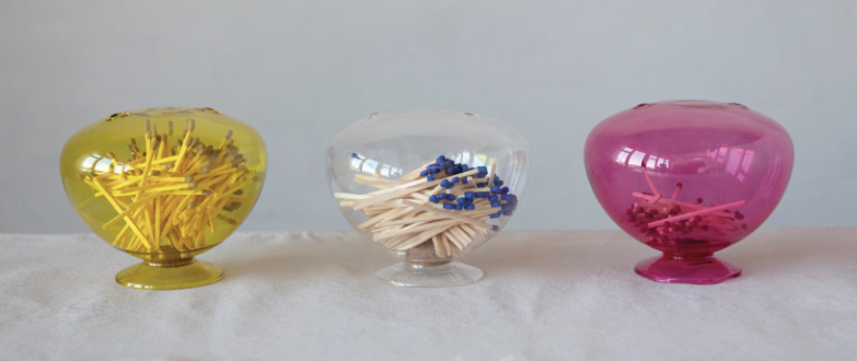 Glass Match Round Holder
