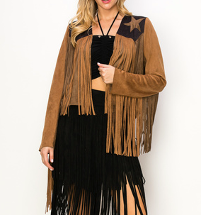 Brown Combo Fringe Western Jacket