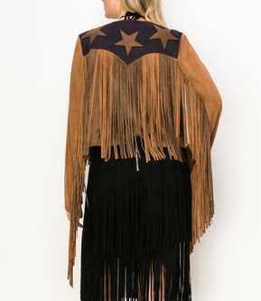 Brown Combo Fringe Western Jacket