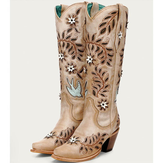 Corral Boot - LD Straw Laser And Flowers- Bird Tall Top Boot