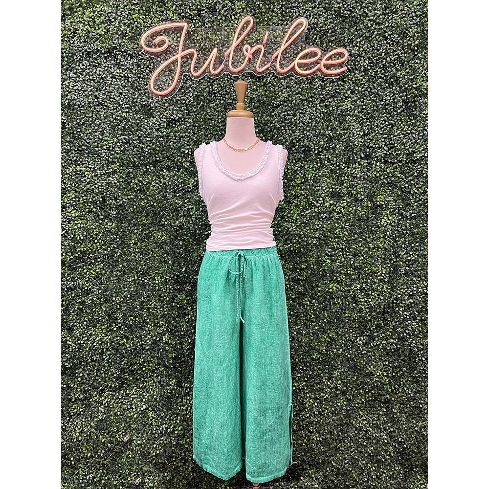Carys Green Cropped Linen Pants