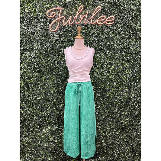 Carys Green Cropped Linen Pants