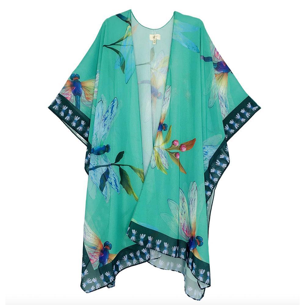 Aqua-Multi Dragonfly Artwork Kimono