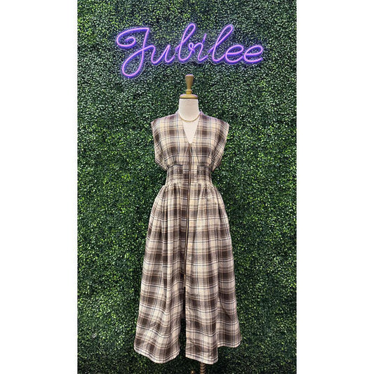 Deenabeena Mocha Plaid Midi Dress