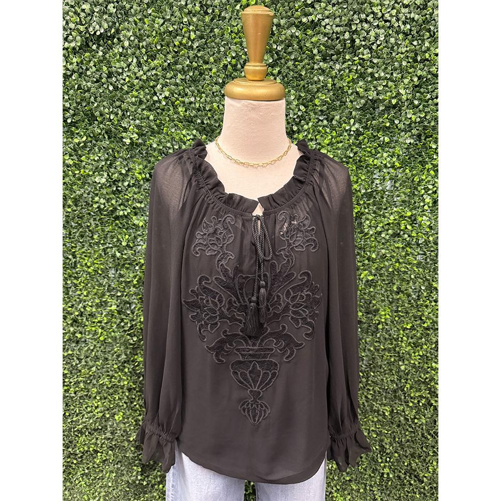 Black Georgette Peasant Top