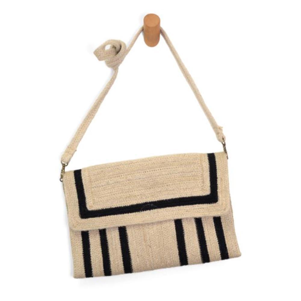 Black Geo Striped Nellie Jute Crossbody