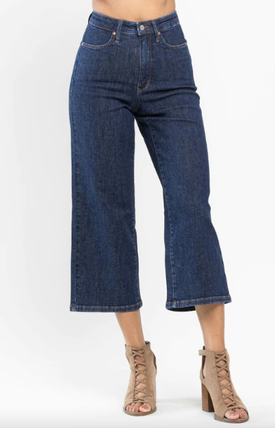 High Waist Tummy Control Tailored Crop Wide Leg Judy Blue Jeans