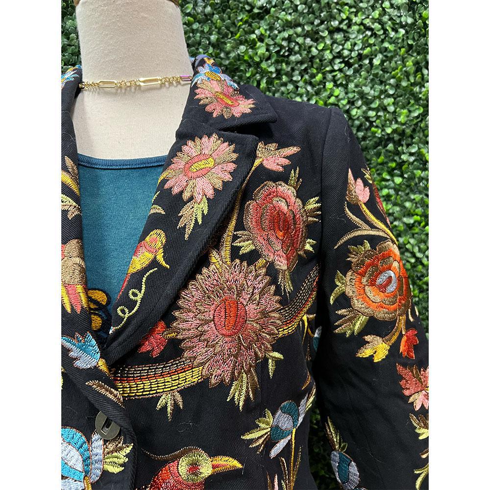 Twill Bird & Floral Embroidered Coat