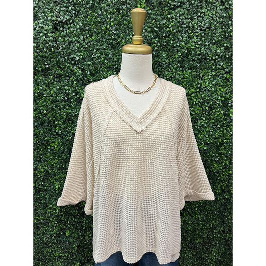 Sandra Ivory Waffle Knit Top