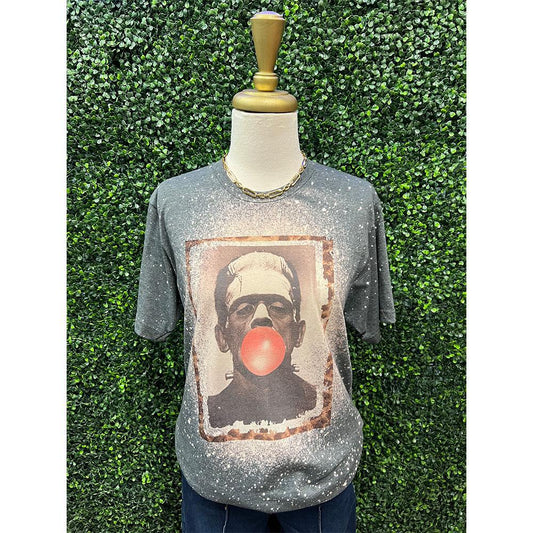 Frankenstein Bubblegum Halloween Bleached Tee